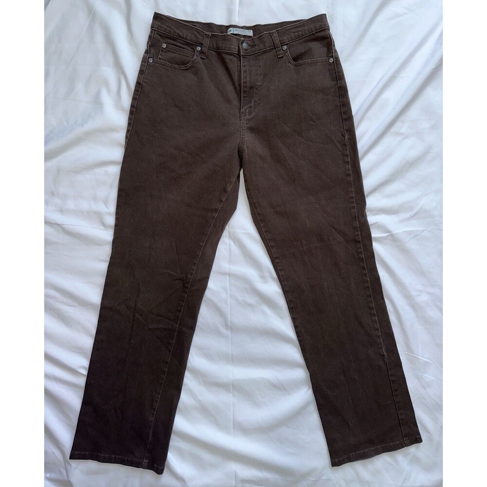 Lee Women’s Size 12 Relaxed Straight Leg Dark Wash Brown Stretch Jeans